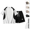 Men's Summer Set: Color Block Short-sleeve T-shirt & Mid-length Shorts, Casual Loose Fit Sports Two-piece