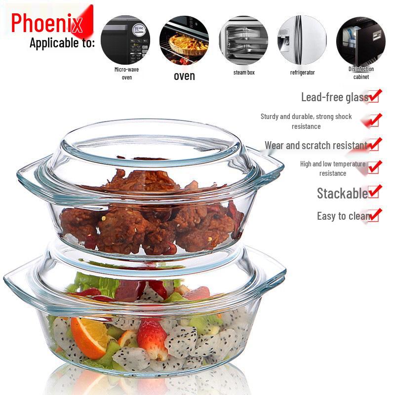 Phoenix Hitzebeständige Glasschüssel mit Deckel: Ideal für Suppen, Instant-Nudeln oder Salate.