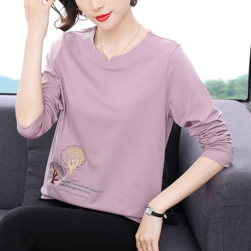 Fashion Long Sleeve T Shirt Women Mom Spring Autumn Wear Base Layer Middle Age Casual Top