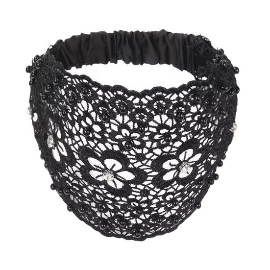 Kvinner hult pannebånd Blomstermønster skinnende rhinestones Faux Pearls Hårbånd Høy elastisk bred hårholder