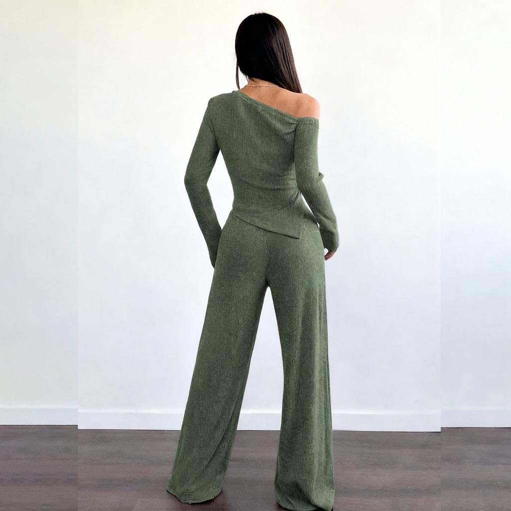 Damen 2-teiliges einfarbiges lässiges Sportbekleidungs-Set mit langen Hosen