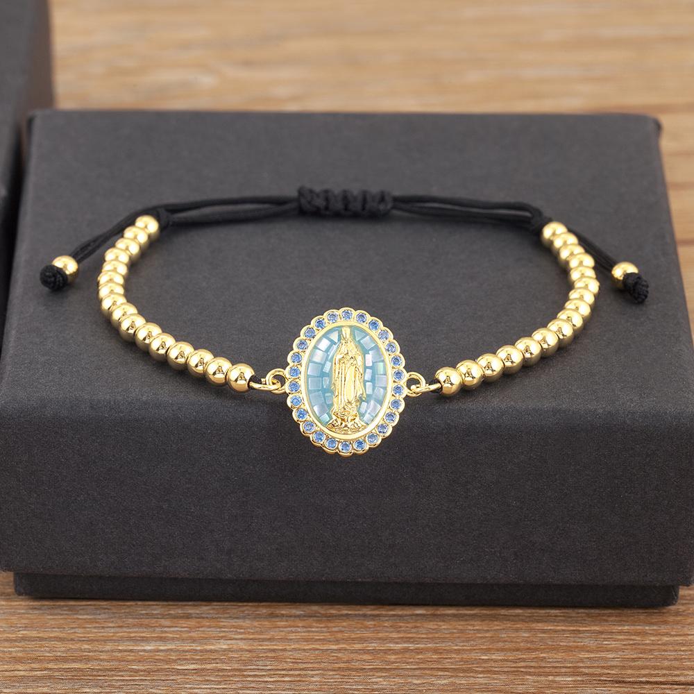 Nidin Classic New Design Oval Shape Virgin Mary Shiny Zircon Charm Chain Bracelets Adjustable 6 Colors Female Jewelry Gifts