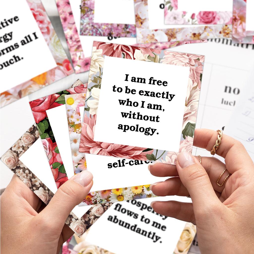 60Pcs Floral Affirmation Cards Pink, Daily Motivational Quote Set for Women, Inspiring Kindness Gratitude Notes, Gift Supplies