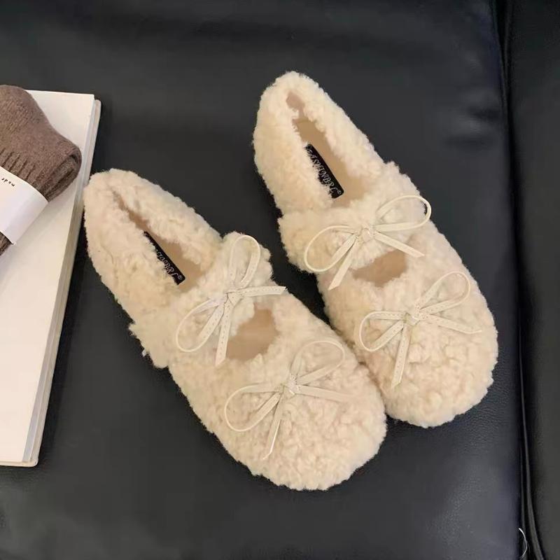 Fashion Bow Women Flats Suede Shoes Fur Loafers Short Plush Sport Shoes Casual 2025 Winter New Fashion Woman Sneakers Walking Zapatos