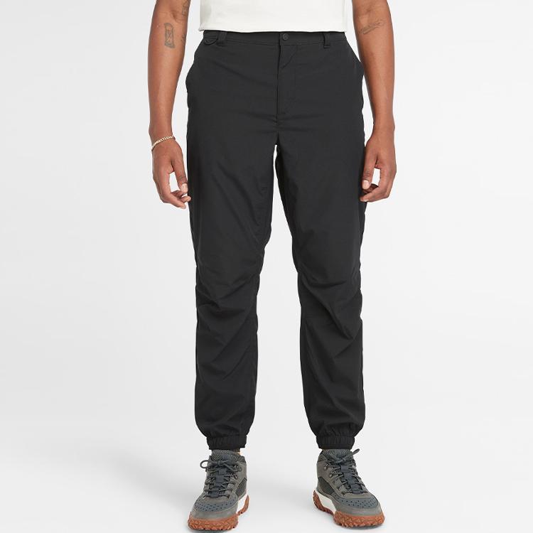 Timberland Solid Color Mid Waist Cuffed Casual Pants Men Bottoms Black A5XFF-001