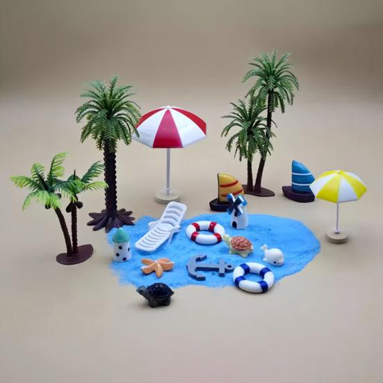 Mikro-Landschaftsdekorationen, Strand-Miniaturdekoration, Boot/Stuhl/Sonnenschirm/Palme/Schwimmring für Sukkulenten-Töpfe Glasabdeckungen DIY Meeresküsten-Szene