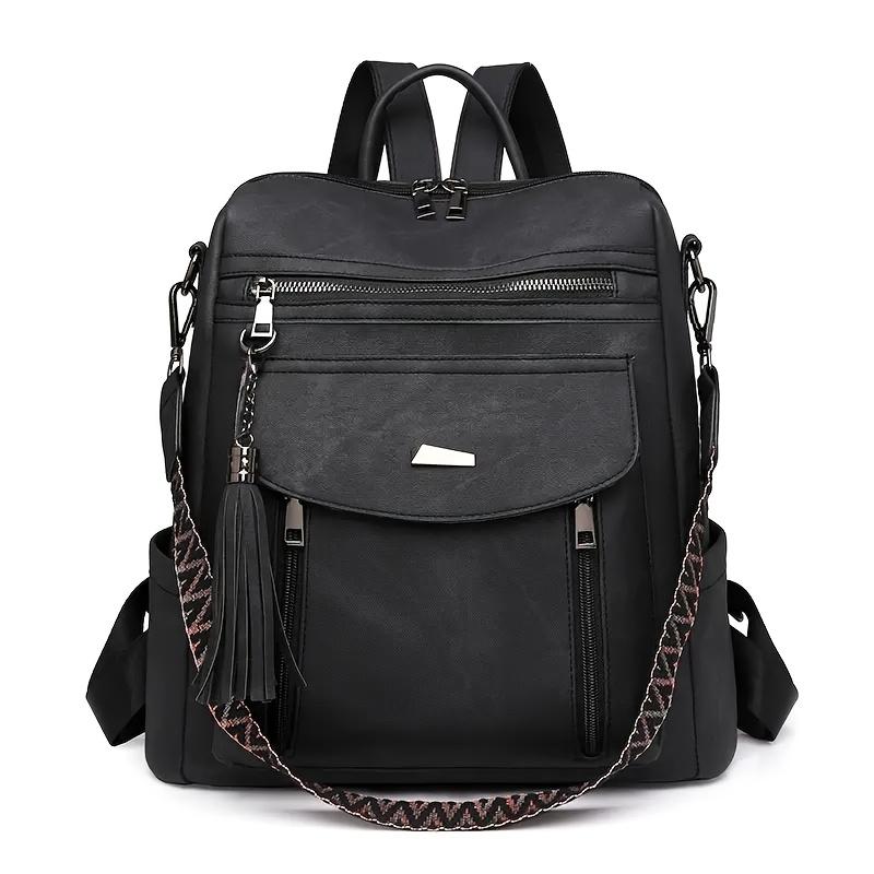 

Women s Large Capacity Backpack Stylish, Adjustable Straps, Multiple Compartments, and Decorative Tassel Zipper Pulls Casual чёрный