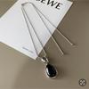 High-End Irregular Black Agate Teardrop Necklace for Women: Adjustable Summer Sweater Chain