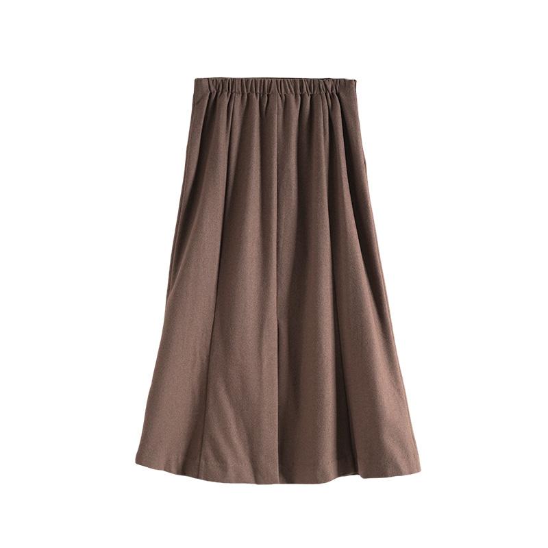 Maslan High Waisted Straight Tube Slim Fit Solid Color Sheep Wool A-Line Mid Length Skirt
