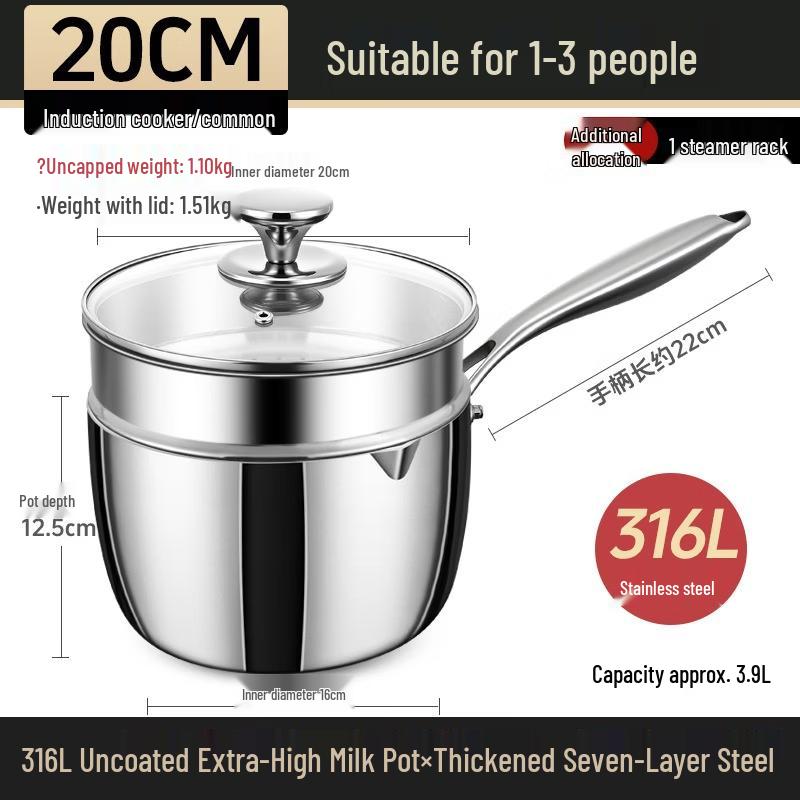 

Wutuo 316 Stainless Steel Baby Milk Pot with Steamer, 20cm