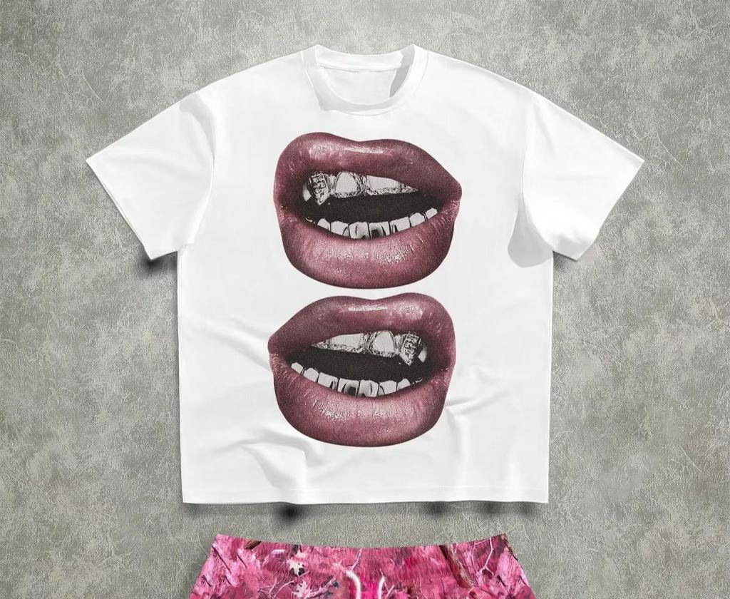 Limited-time Offer on Maniti EMRG Men's Lip Print Short-sleeved T-shirt with Round Neck Print for Summer 2025