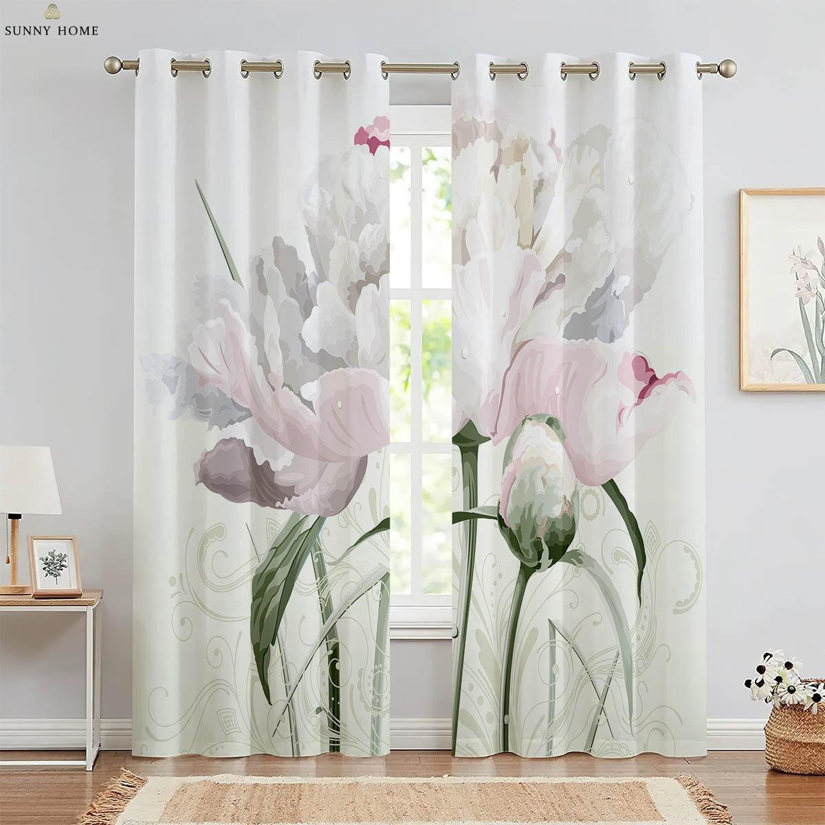 

Шторы с цветочным принтом Пасторальный стиль Шторы для украшения окон Подходят для спальни гостиной кабинета Шторы Украшение дома W50xH140(CM)x2PCS&Grommet Top