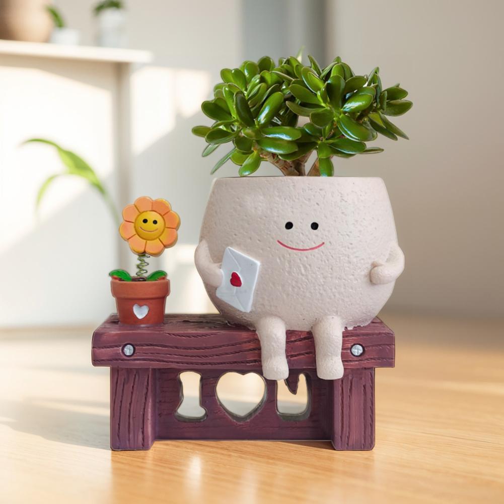 Unique Cute Head Flower Planter Resin Cute Guitar Plant Pot Unique Sit Long Chair Succulent Pots for String of Pearls Plant