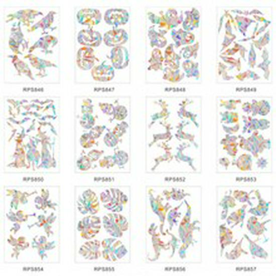 Colorful Retro Flower & Bird PVC Static Cling Removable Window Film