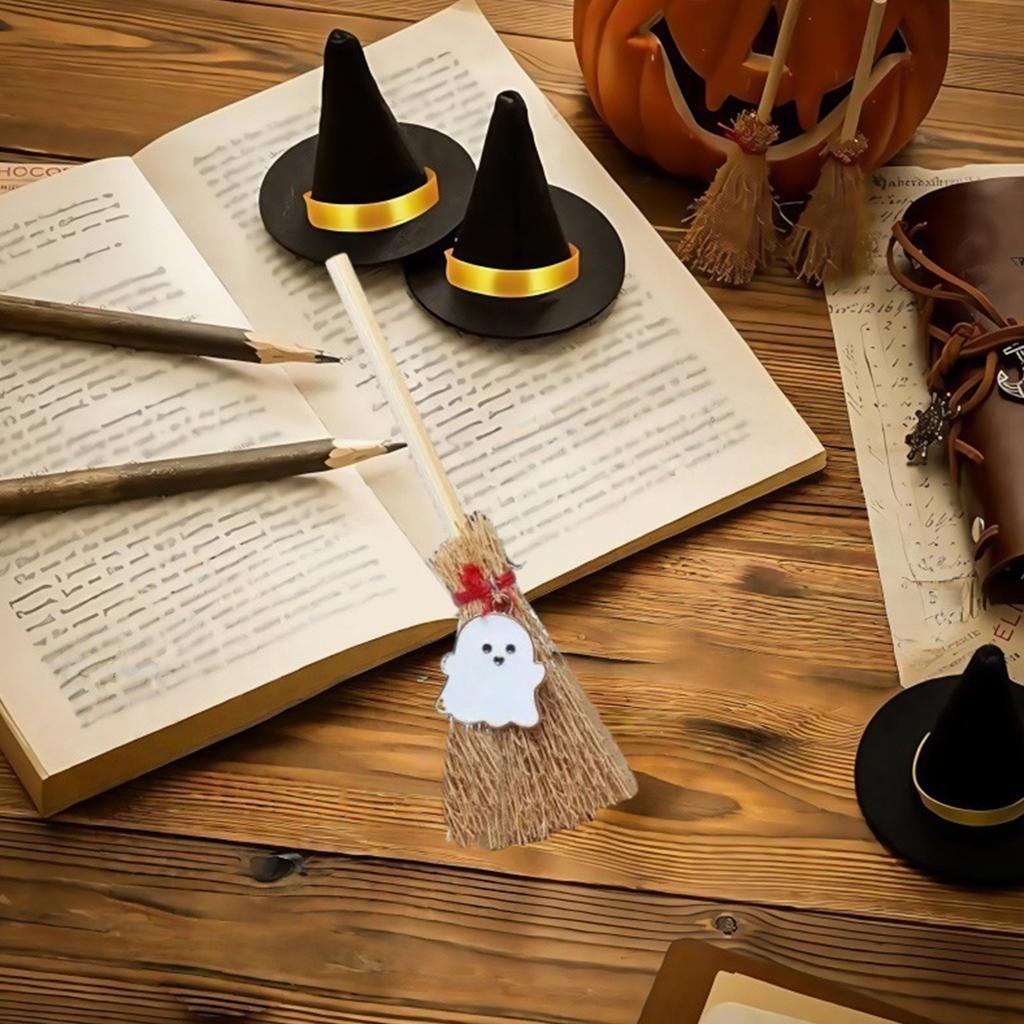 Halloween Festive Miniature Witch Broom Ornament PVC Hanging Pendant Decoration For Holiday Home Party Car Interior