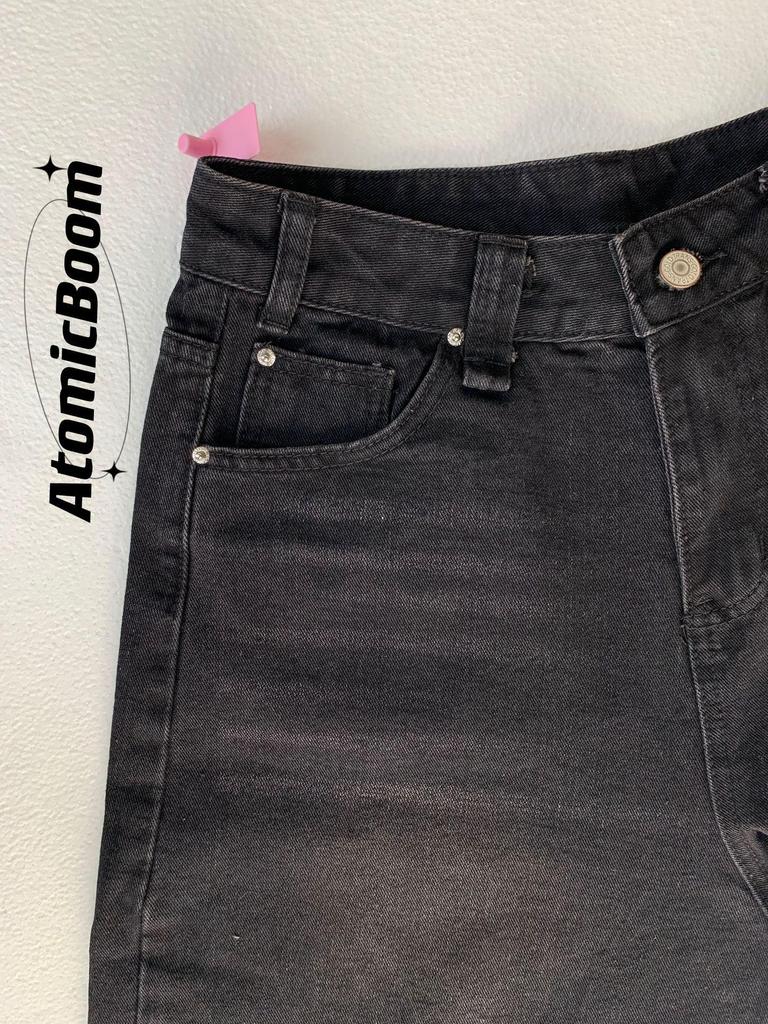 Damen American Style Retro Schwarze Denim Capri-Hosen - Sommer Locker Mittellang Fünf-Punkt Gerade Bein Übergröße Shorts