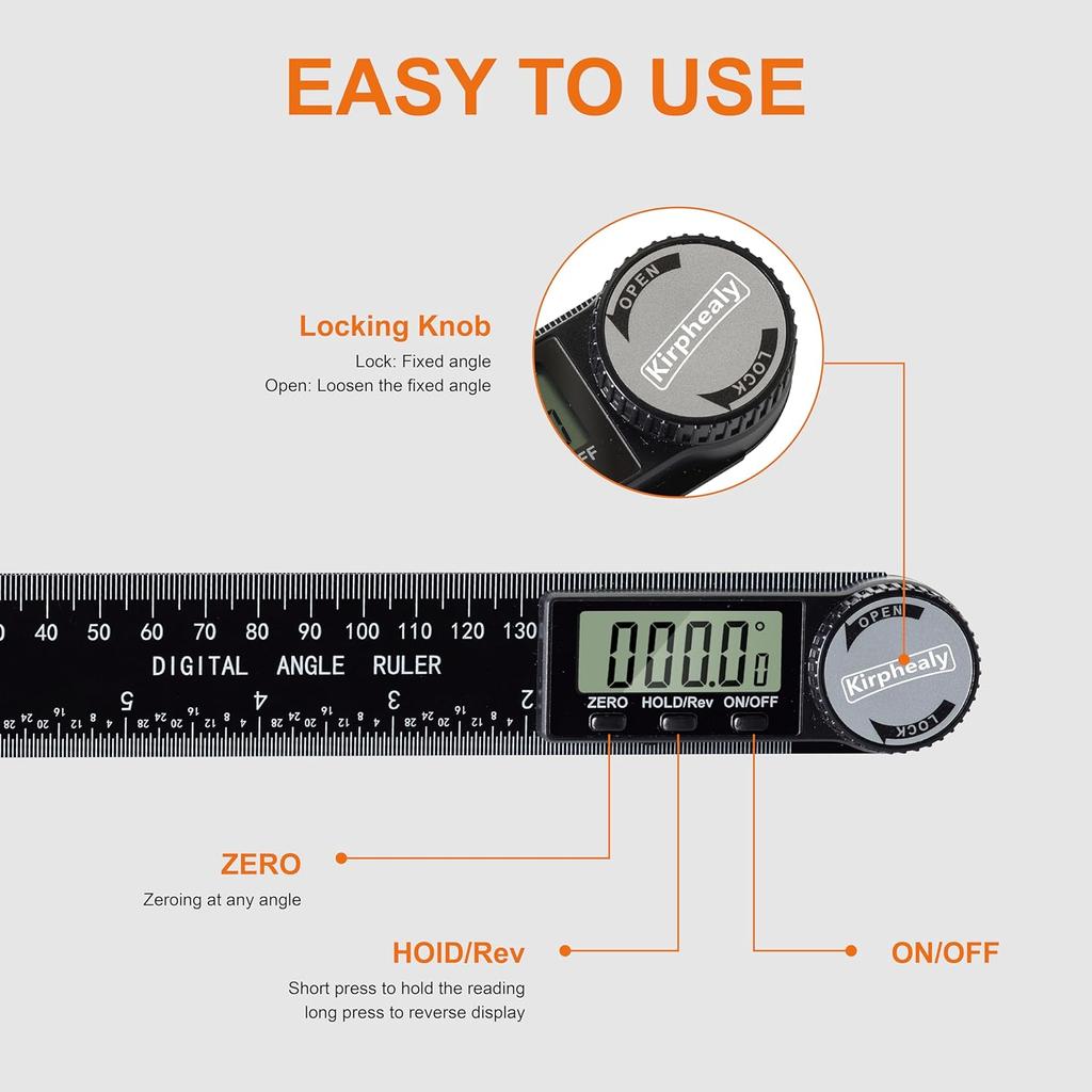 Digital Angle Finder Protractor, 7inch 200mm Angle Gauge Professional Measuring Tool, Third Generation Adjustable Angle Ruler, Quick Display for