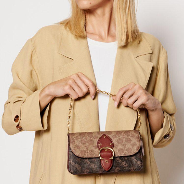 COACH Beat Coated Canvas With Leather Chain Bag, Portable Crossbody Bag, Shoulder Bag Women's Tan C0831-B4SI0