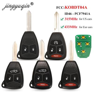 Jingyuqin 433 MHz KOBDT04A Fernbedienung Autoschlüssel 2/3/4 Tasten für Dodge Chrysler Jeep Dakota Durango Charger 300 Aspen Grand Cherokee Auto Full Key Control