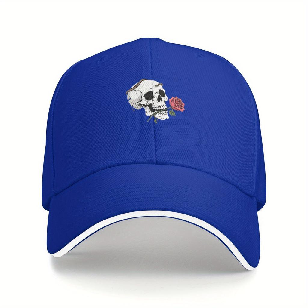 Skull Rose Graphic Baseball Cap Adjustable Polyester Casual Unisex Adult Outdoor Sports Hat