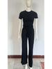 2025 Women's Spring Solid Color Casual Two-Piece Set: Short Sleeve & Long Pants
