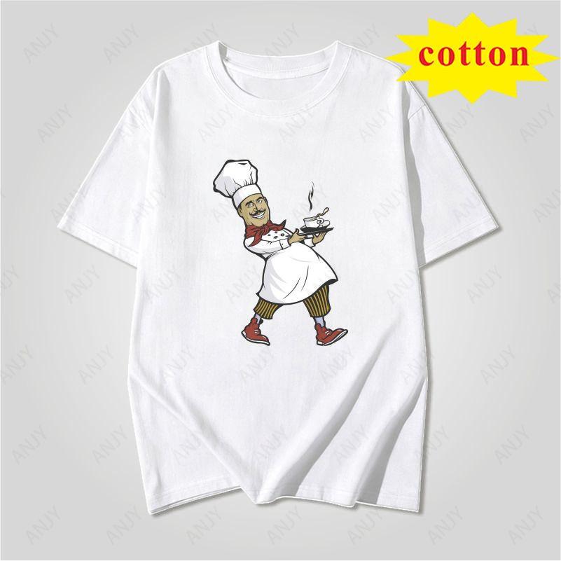 Fun Food Style Chef Printed Tshirt Simple Cartoon Style Summer Casual And Comfortable Short Sleeved Top