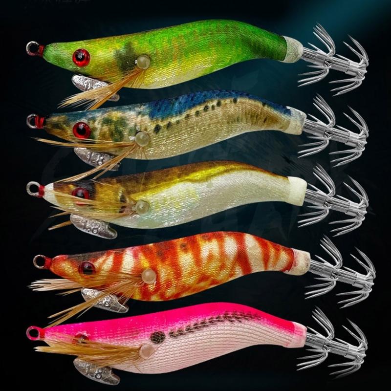 Fishing Lures Glow Jig Hook Shrimp Lure Baits Squid Jig Artificial Hard Baits Glow Squid Jig Cuttlefish Hook