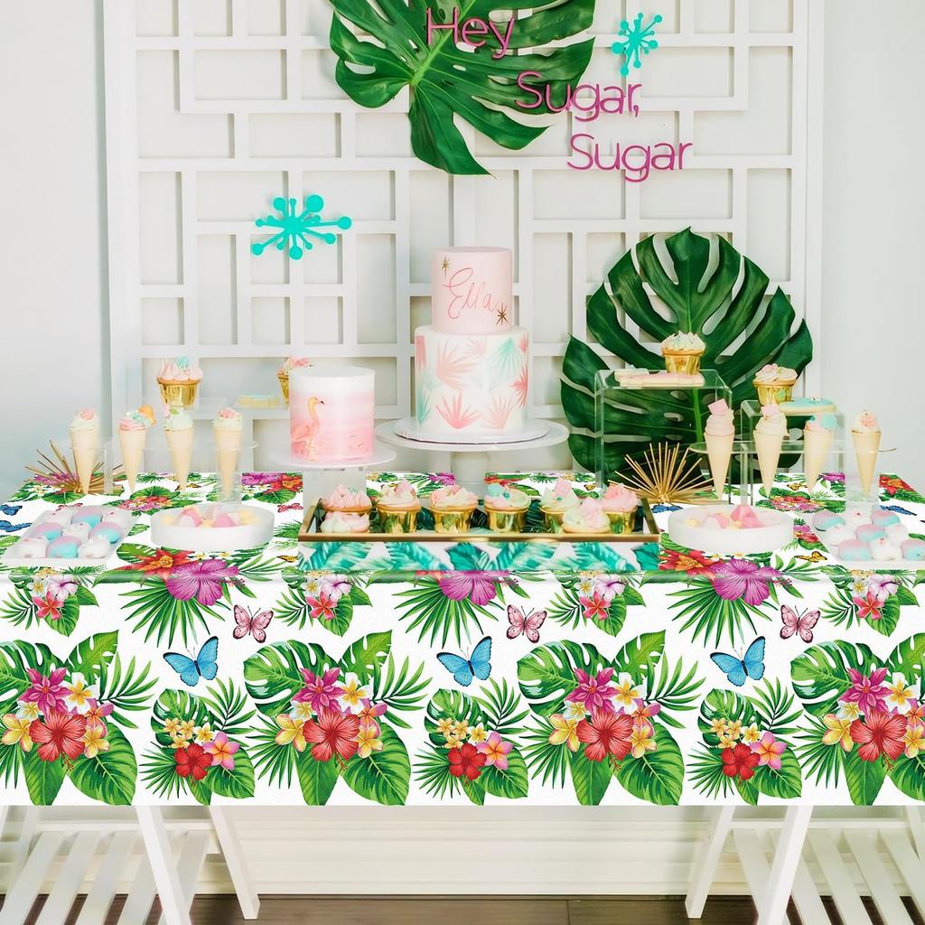 4 Pack Tropical Flower Tablecloth Hawaiian Luau Tablecloths Floral Butterfly Table Cloth Summer Beach Pool Kids Birthday Table Cover Supplies 51 X