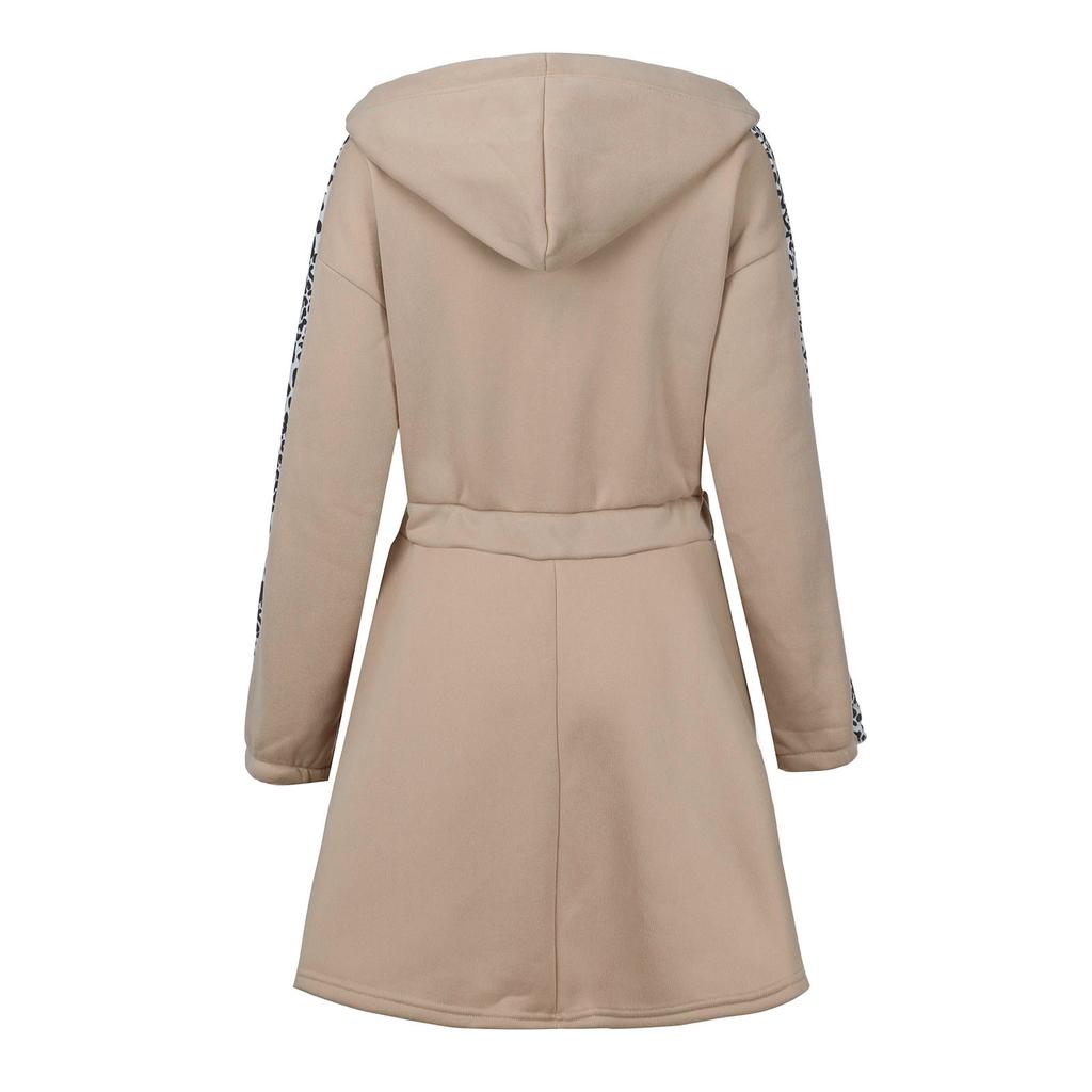 Women's  Leopard Print Patchwork Long-sleeved Hooded Zipper Waist Dress