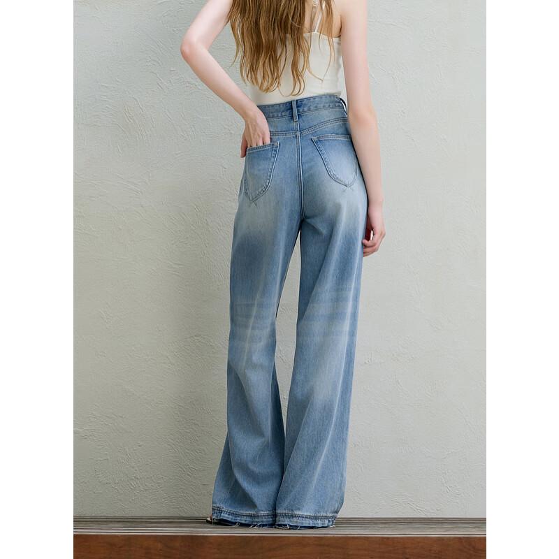 Sancai 2025 Autumn Sky Blue Straight Leg Drapey Jeans