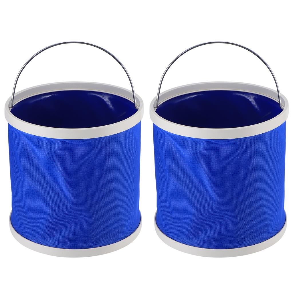 2Pcs Blue 9L Collapsible Bucket Portable Folding Bucket Water Container for Camping Hiking