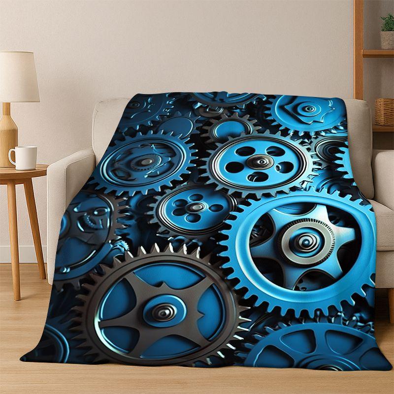 Retro Metal Mechanical Wheel Gear Flannel Blanket Soft Warm Blanket Throw Blanket for Bedroom Living Room Bed Travel Picnic Gift