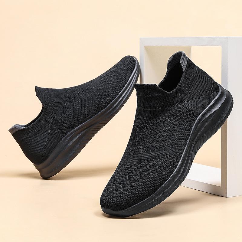 Men's Shoes Breathable Fly-woven Casual Sports Lazy One-pedal Socks Shoes Men's Ultra-light Soft-soled Black Mesh Shoes