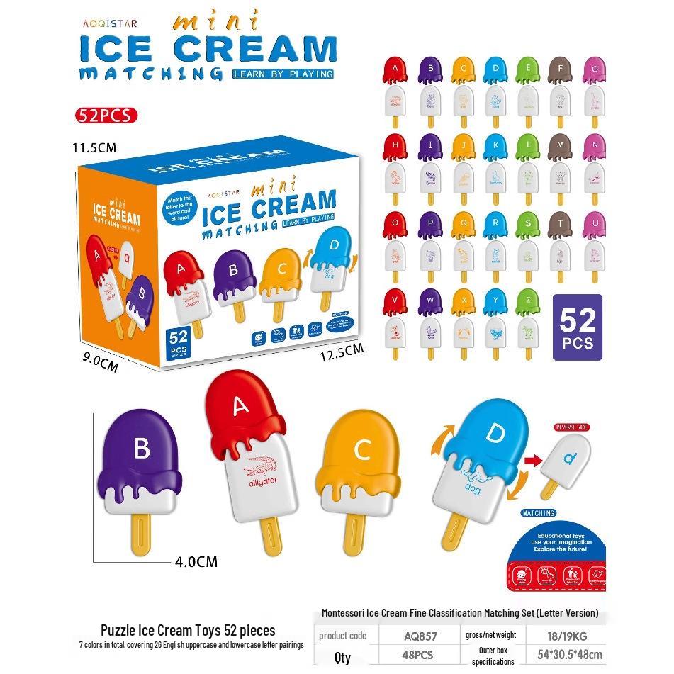 Montessori Ice Cream Letter Matching Toy - Color & Word Recognition for Early Education Kids