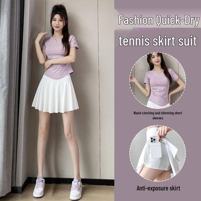Dámská letní 2025 rychleschnoucí sada sportovního oblečení na badminton a tenis s plisovanou sukní