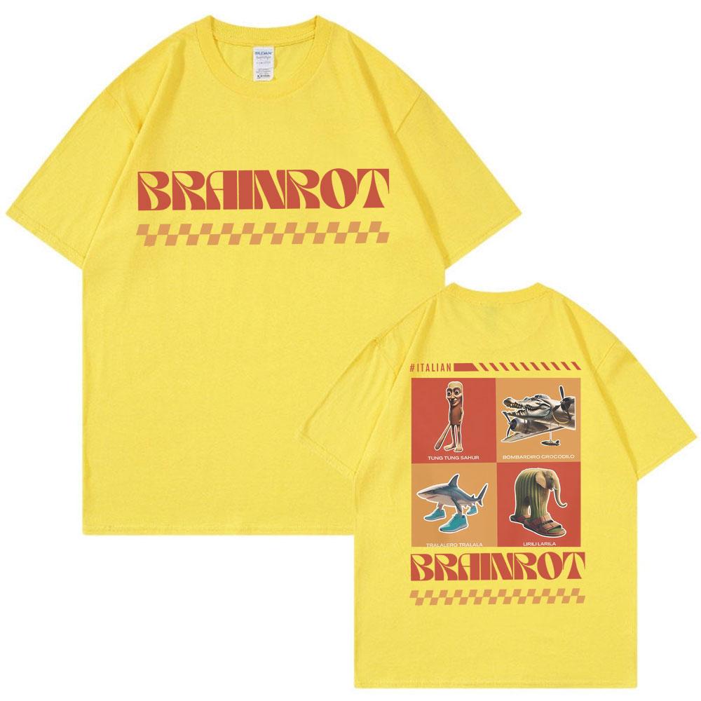 Italienisches Brainrot T-Shirt Tralalero Tralala Tung Tung Tung Sahur Bombardiro Krokodil Lirili Larila Lustiges Oversize Baumwoll-T-Shirt