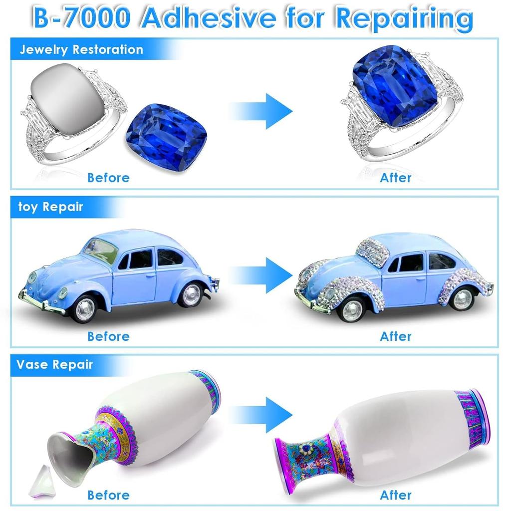 B7000 Jewelry Rhinestones Glue,Clear Super Glue Transparent Industrial Adhesive for Phone Repair Jewelery Making Crafts Gem Fabric Metal Nail Art