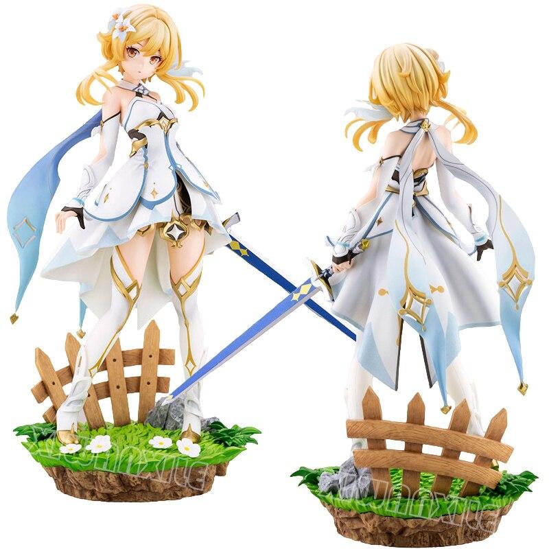25cm Genshin Impact Lumine Anime Figure Genshin Impact Aether Action Figure Paimon /Klee Figurine Collection Model Doll Toys Gift