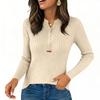 Women's Fashion Color V,neck Long Sleeve Button Loose Bottom Knitted Sweater Top