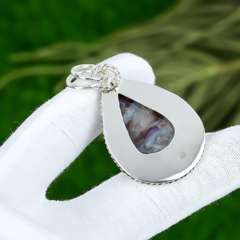 Natural Mexican Laguna Lace Agate Gemstone 925 Sterling Silver Pendant For Girls