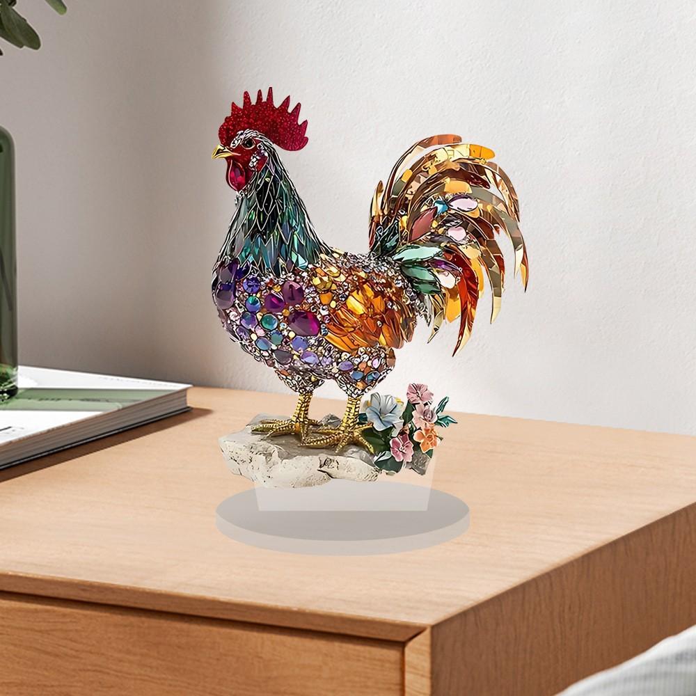 1PC creative colorful lucky rooster animal ornament 2D flat acrylic home office desktop decoration ornament