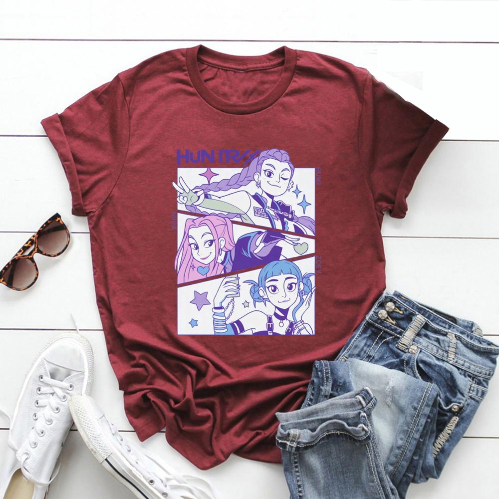 Kpop Lovci démonů Tričko Dárek pro milovníka korejského popu Kpop Huntrix Tričko Ležérní s krátkým rukávem Dámská trička Streetwear Dámské topy