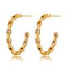 Large Open C Shape Zircon Inlaid 18k Gold Plated Metal Texture Stud Earrings For Women