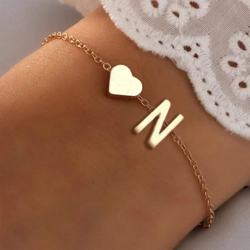 26 English Initial Letter Bracelets for Lovers Men Women 2026 New Simple DIY Personalized Name Alloy Bracelets Zircon