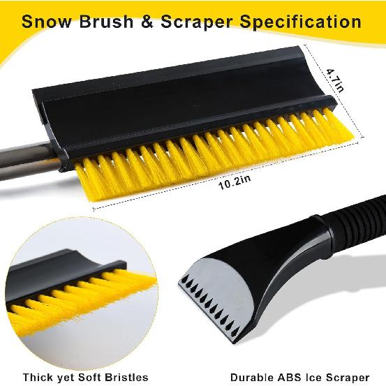 53'' Extendable Retractable Snow Brush & Ice Scraper For Cars/SUVs/Trucks - 360° Rotating Detachable Head, 10" Scratch-Free Squeegee, Ergonomic Foam
