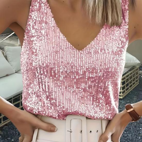 Women Vest Shiny Sequins Loose Fit Deep V Neck Sleeveless Tops Party Nightclub Stage Performance Camisole