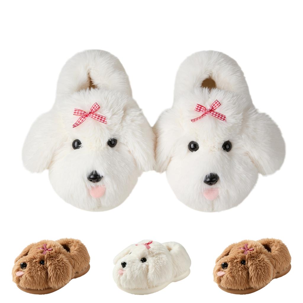 Cozy Puppy Print Cotton House Slippers with Back for Indoor Home Use