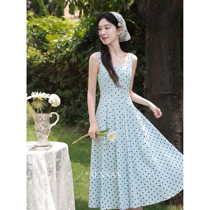 Luxiangnan French Polka Dot Sleeveless Dress L