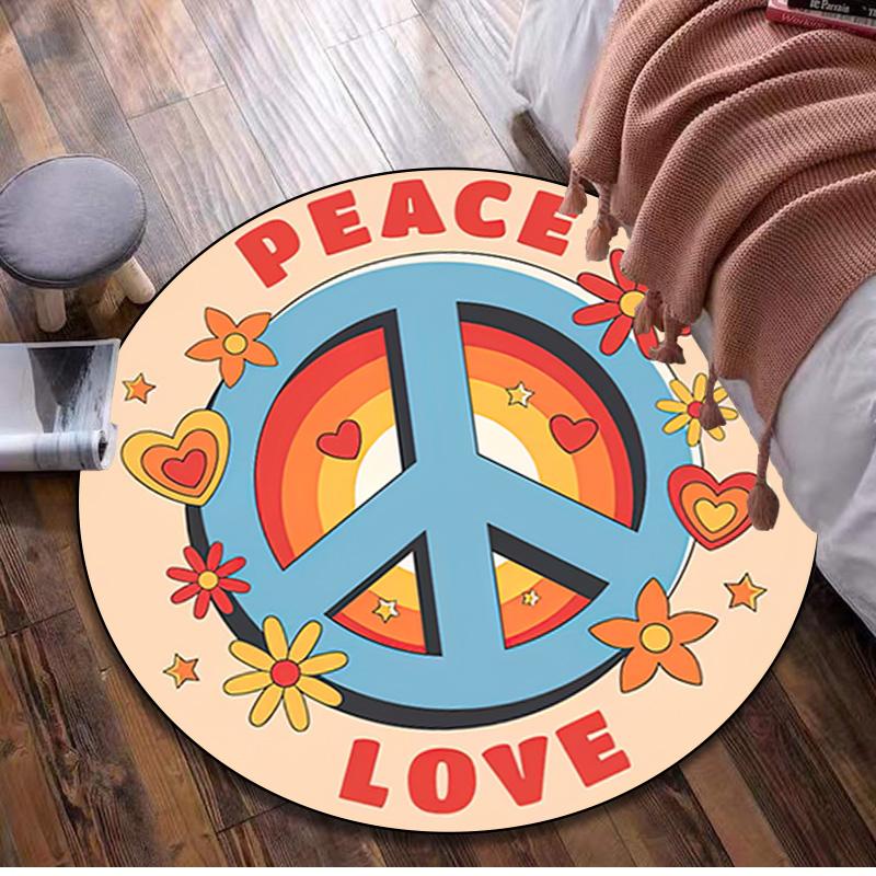 Sunflower Peace Sign Circular Rug Office Decorative Carpet For Living Room Bedroom Door Mat Floor Carpet Computer Chair Area Rug
