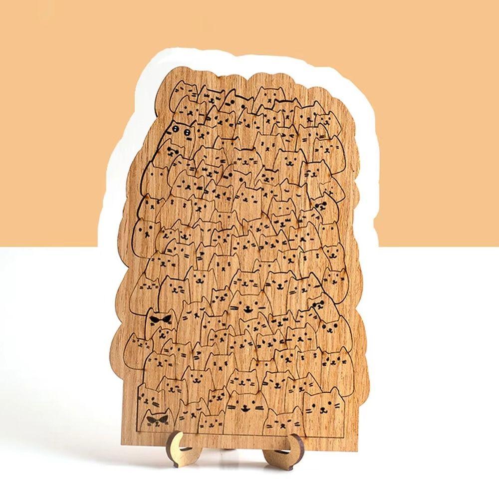 Brain Teaser Hundred Cat Puzzle Cat Shape Animal Puzzle Children Adult Wooden Jigsaw  Kids Toy